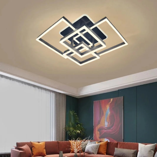 LED chandelier with remote control EMMA 190W, 4 Squares, Cold/Warm/Neutral light, Dimmable, Black