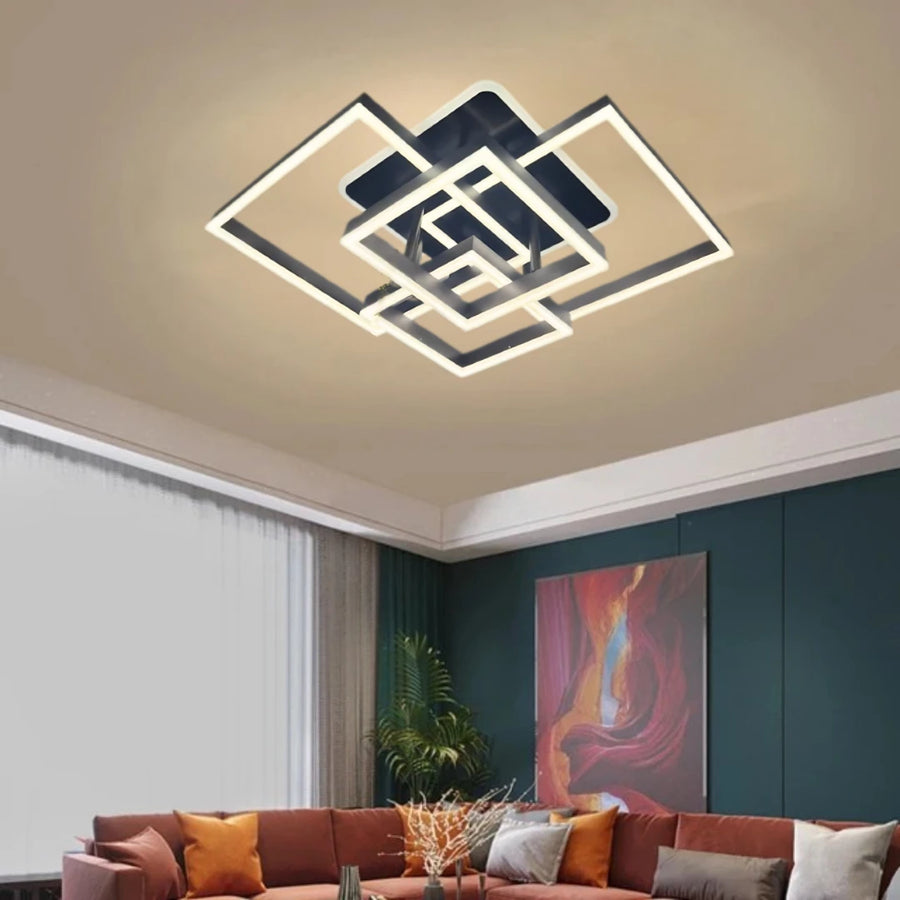 LED chandelier with remote control EMMA 190W, 4 Squares, Cold/Warm/Neutral light, Dimmable, Black