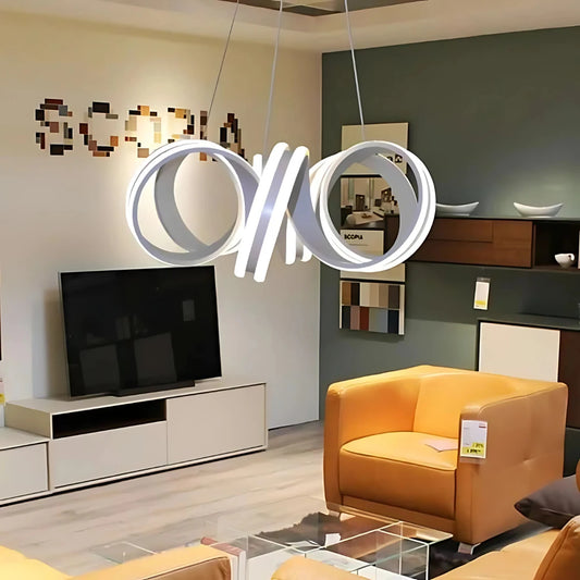 Suspended LED chandelier with remote control INFINITY TWIST 180W, Wavy, Cold/Warm/Neutral light, Dimmable, White, Height Adjustable