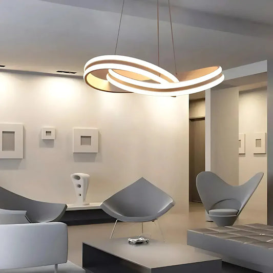 Suspended LED chandelier with remote control INFINITY LOOP 120W, Cold/Warm/Neutral light, Dimmable, White, Height Adjustable