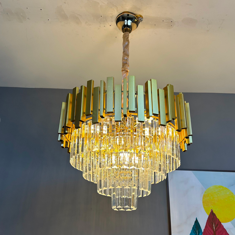 Crystal Chandelier BLOIS Eleganza, Diameter 49cm, 8x E14, Shiny Gold, Adjustable Height