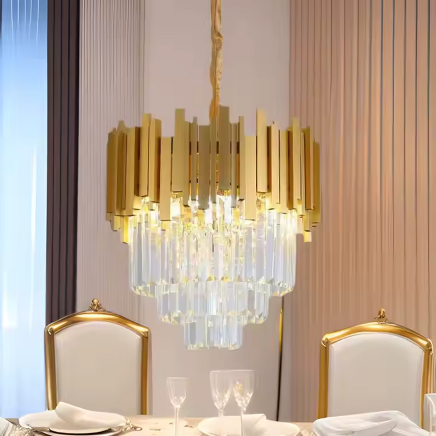 Crystal Chandelier BLOIS Eleganza, Diameter 49cm, 8x E14, Shiny Gold, Adjustable Height