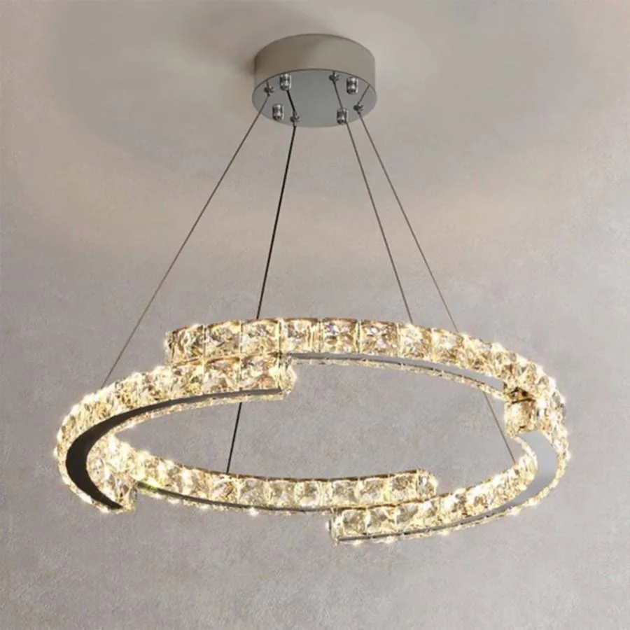Suspended LED chandelier with remote control and crystal MIA Yonca, 39W, 1 Circle, Cold/Warm/Neutral light, Dimmable, Shiny Chrome