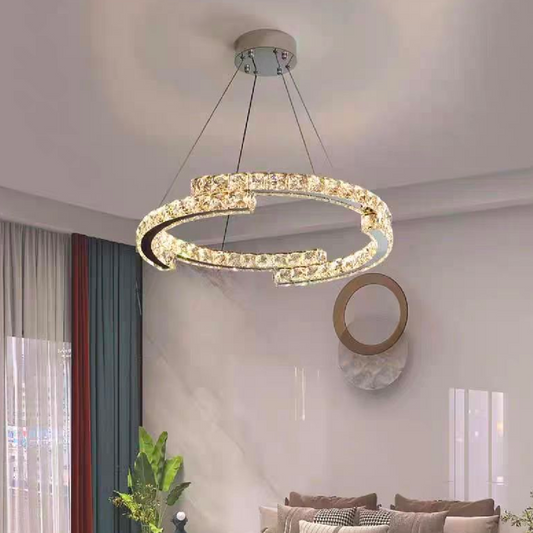 Suspended LED chandelier with remote control and crystal MIA Yonca, 39W, 1 Circle, Cold/Warm/Neutral light, Dimmable, Shiny Chrome