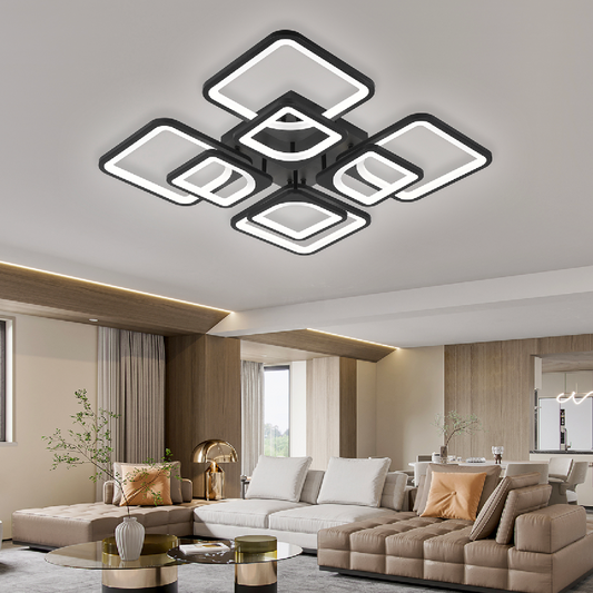 LED chandelier with ZOE remote control, 8 Squares, 130W, Cold/Warm/Neutral Light, Dimmable, Black