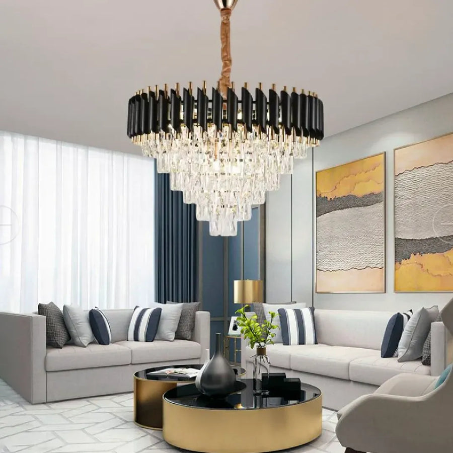 VERSAILLES Magno Crystal Chandelier 8xE27, Diameter 60cm, Glossy Gold and Black, Adjustable Height