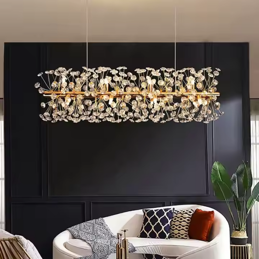 MINUET Crystal Chandelier 9x G9, Length 70cm, Shiny Gold, Adjustable Height