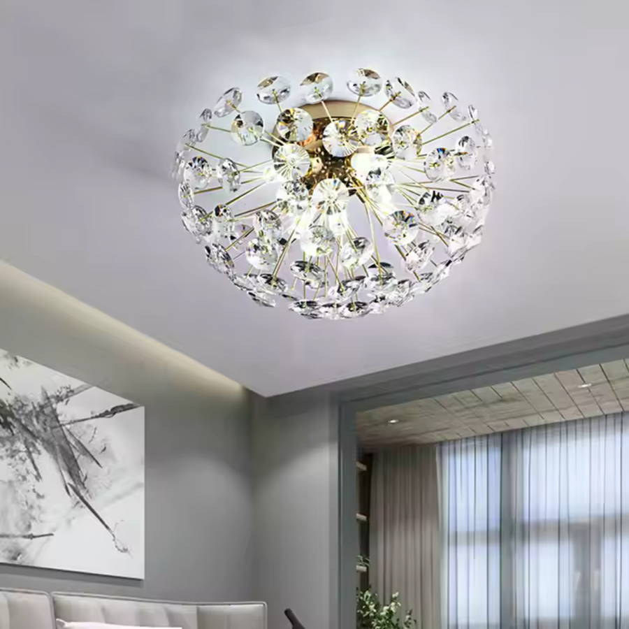 MINUE Crystal Chandelier, 4x G9, Diameter 35cm, Shiny Gold