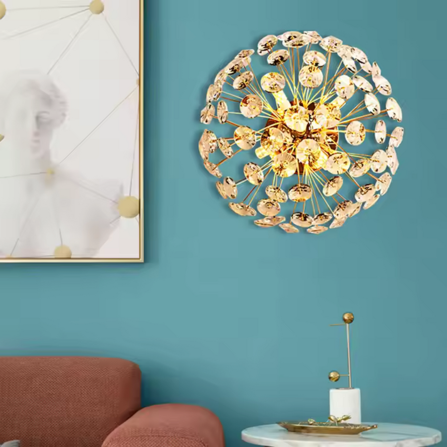 MINUE Crystal Chandelier, 4x G9, Diameter 35cm, Shiny Gold