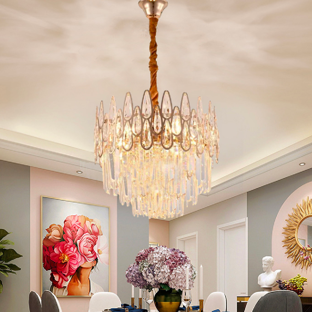 Crystal Chandelier ALHAMBRA Nobile 5x E14, Diameter 40cm, Shiny Gold, Adjustable Height