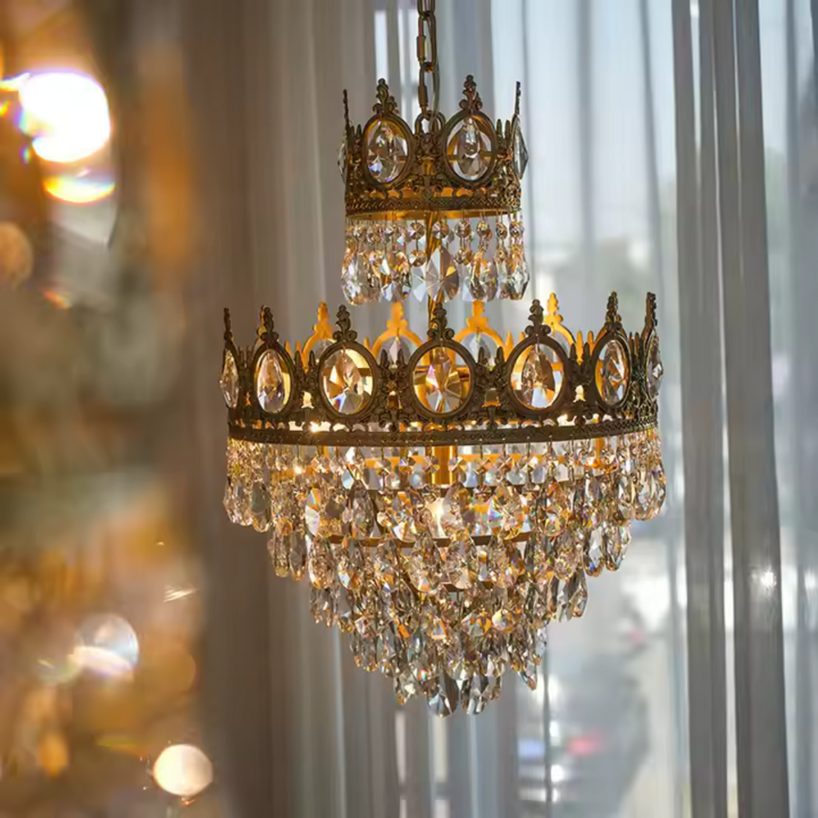 Crystal Chandelier REGALITE Petito, 3XE14, Diameter 25cm, Shiny Gold, Adjustable Height