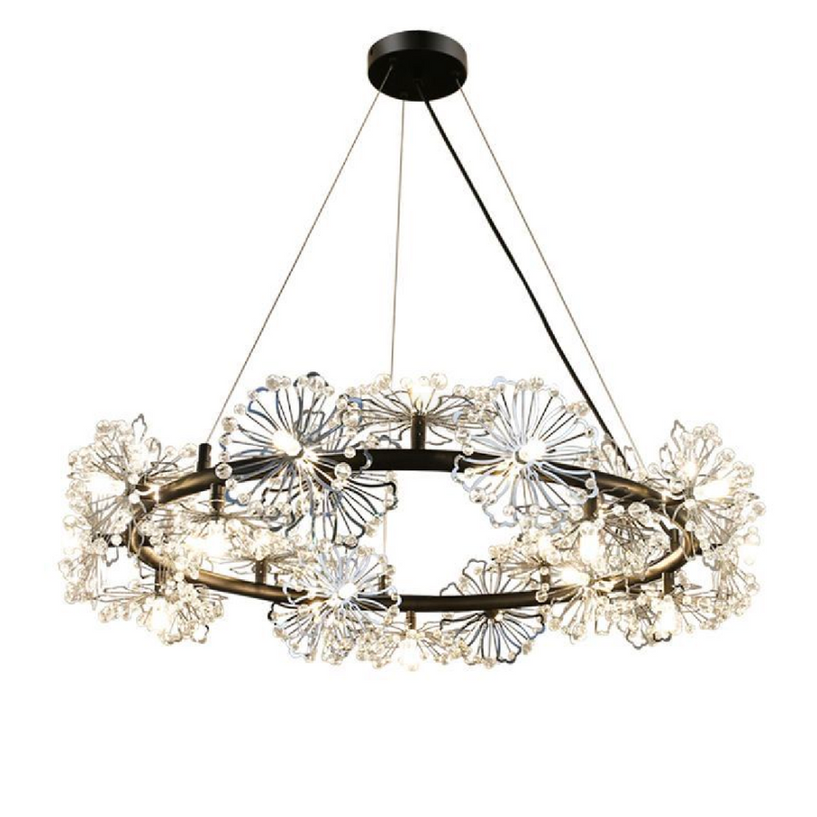 Crystal chandelier Petalo Lononi, 62cm diameter, 25xg4, black, adjustable height