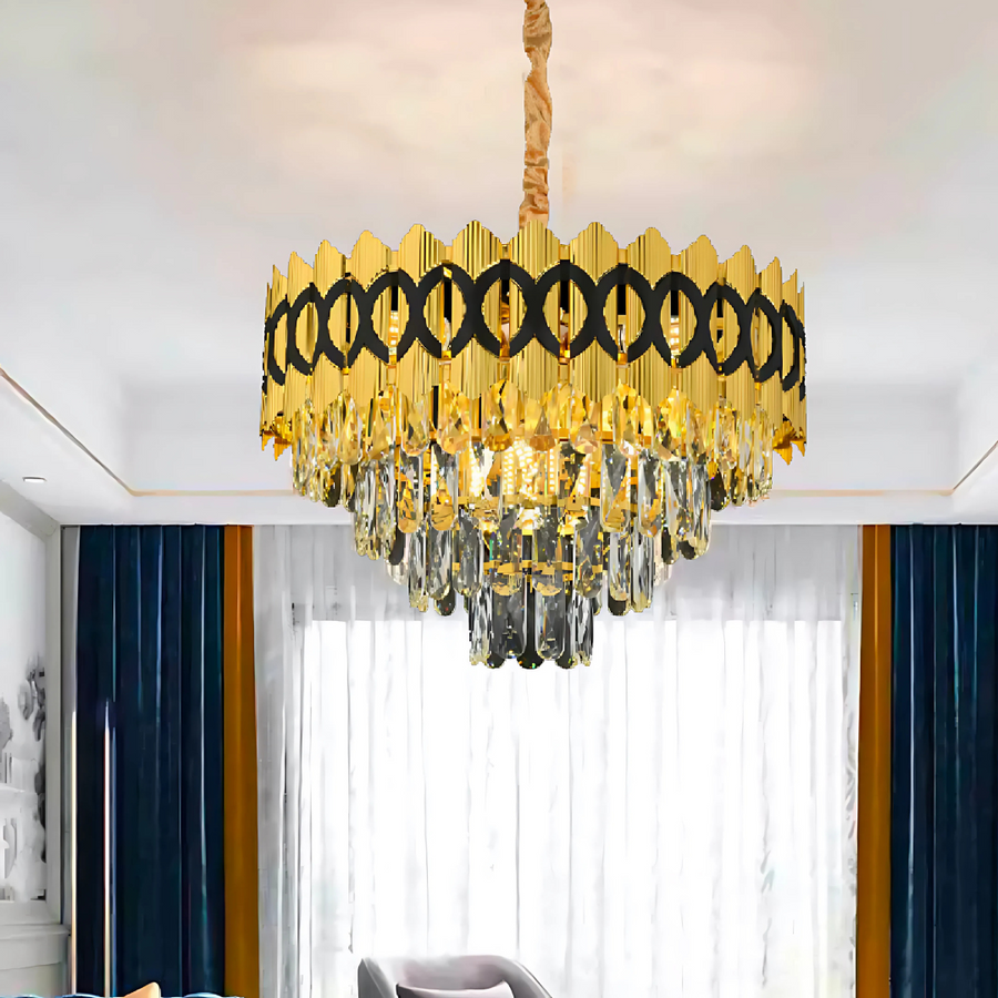 PIERREFONDS Nobile Crystal Chandelier 6xE14, Diameter 40cm, Shiny Gold, Adjustable Height