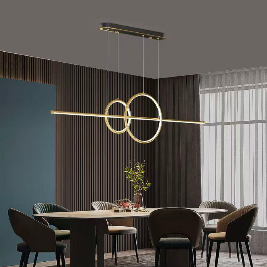 Suspended LED chandelier with remote control CASSANDRA 42W, Linear, Cold/Warm/Neutral light, Dimmable, Gold, Height Adjustable