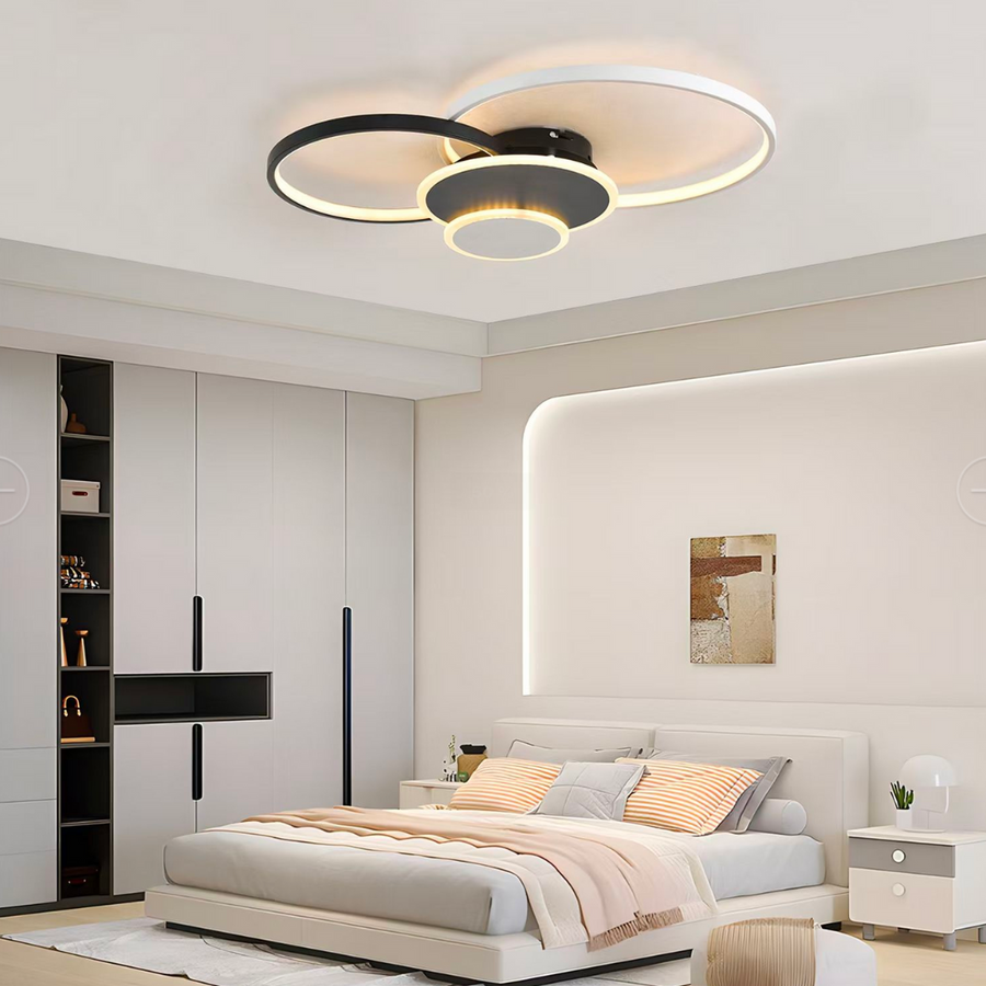 LED chandelier with remote control KILLIAN 80W, 4 Circles, Cold/Warm/Neutral light, Dimmable, Black White