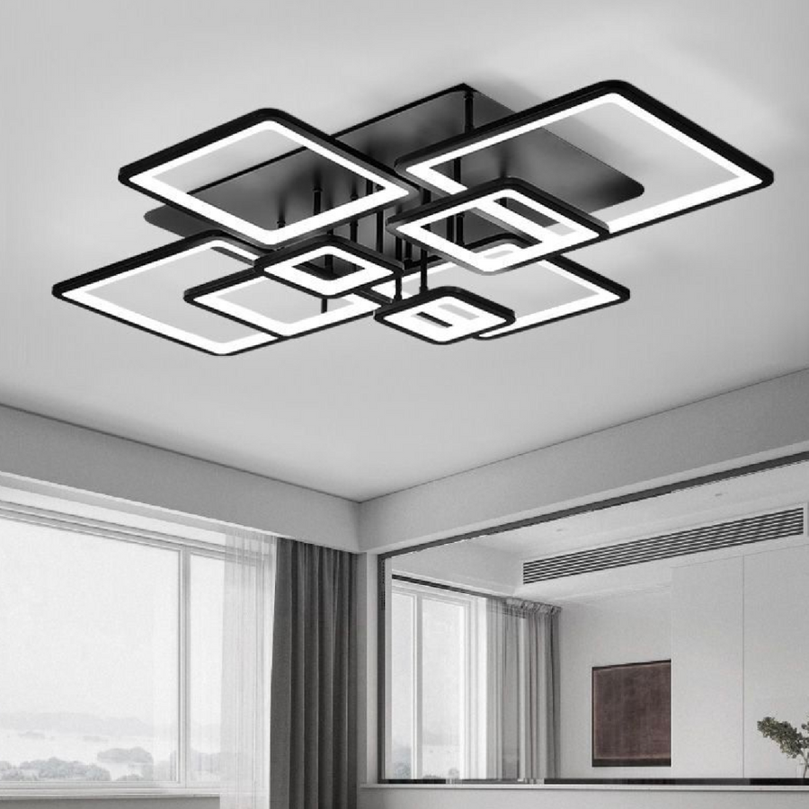 LED chandelier with remote control ELLA 203W, 8 Squares, Cold/Warm/Neutral light, Dimmable, Black