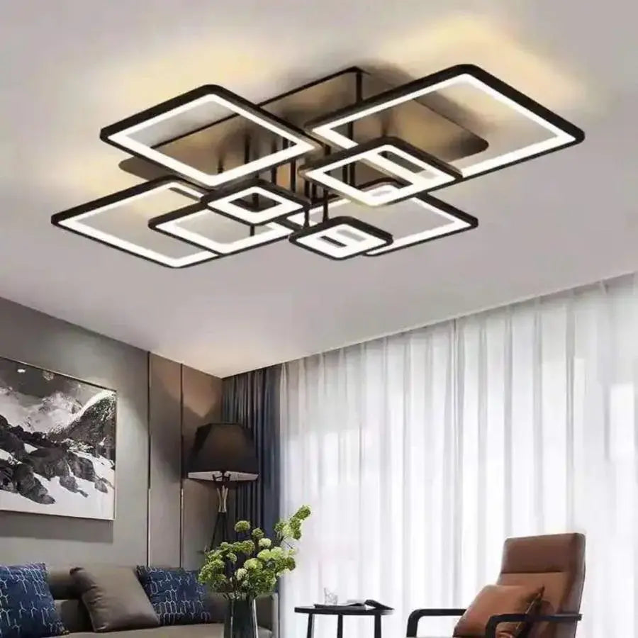 LED chandelier with remote control ELLA 203W, 8 Squares, Cold/Warm/Neutral light, Dimmable, Black