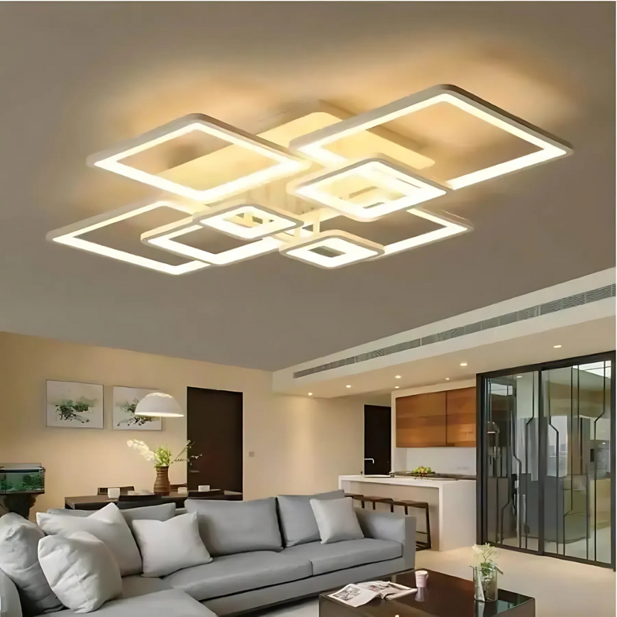LED chandelier with remote control ELLA 203W, 8 Squares, Cold/Warm/Neutral light, Dimmable, White
