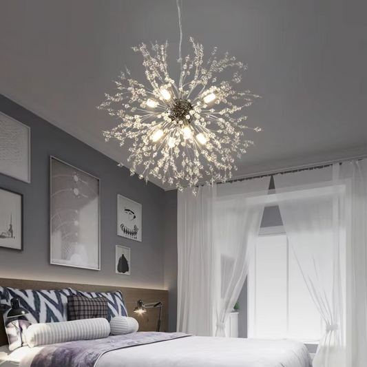 Schönbrunn Crystal Chandelier, 9x G9, Diameter 49cm, Shiny Silver, Adjustable Height