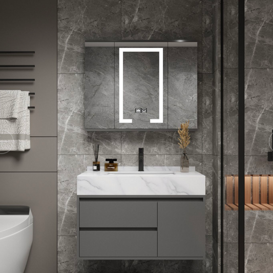 SANTORINI Bathroom Furniture Set, 80x50cm, 2 Pieces, Gray and White