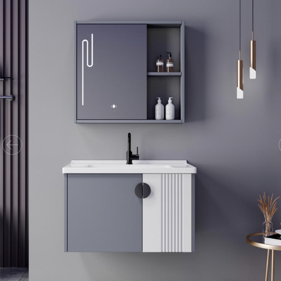 MYKONOS Bathroom Furniture Set, 80x40cm, 2 Pieces, Gray and White