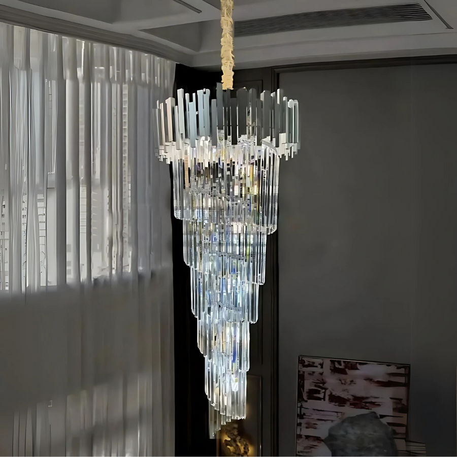 Crystal Chandelier BLOIS Ascender E14, Diameter 60cm, Silver, Adjustable Height