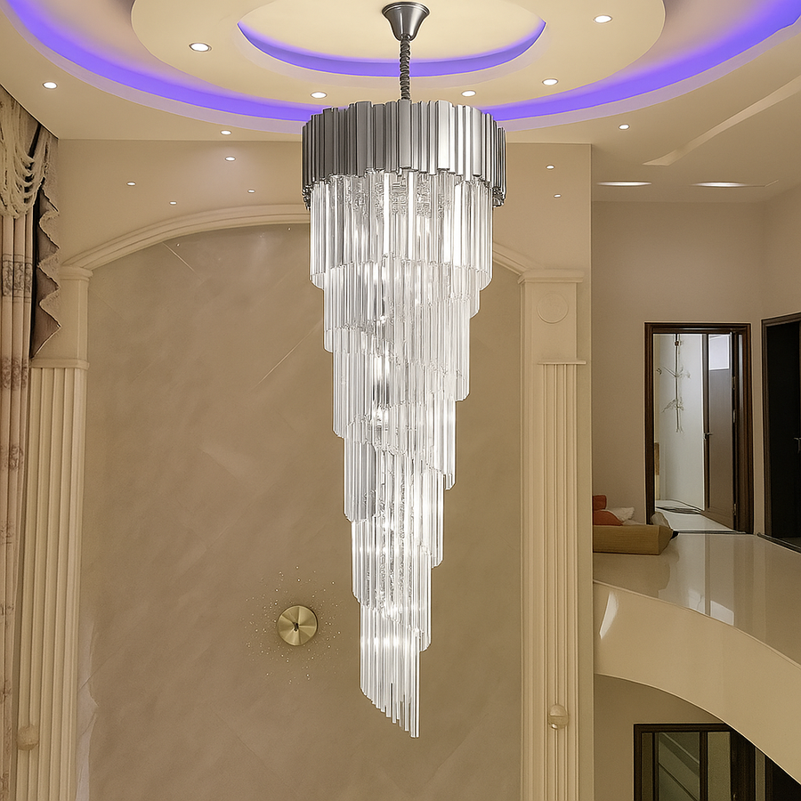 Crystal Chandelier BLOIS Ascender E14, Diameter 60cm, Silver, Adjustable Height