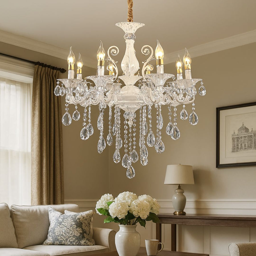 SANSSOUCI Chandelier 8xE14 Crystal and Metal – Royal Elegance, Adjustable Height, Silver White
