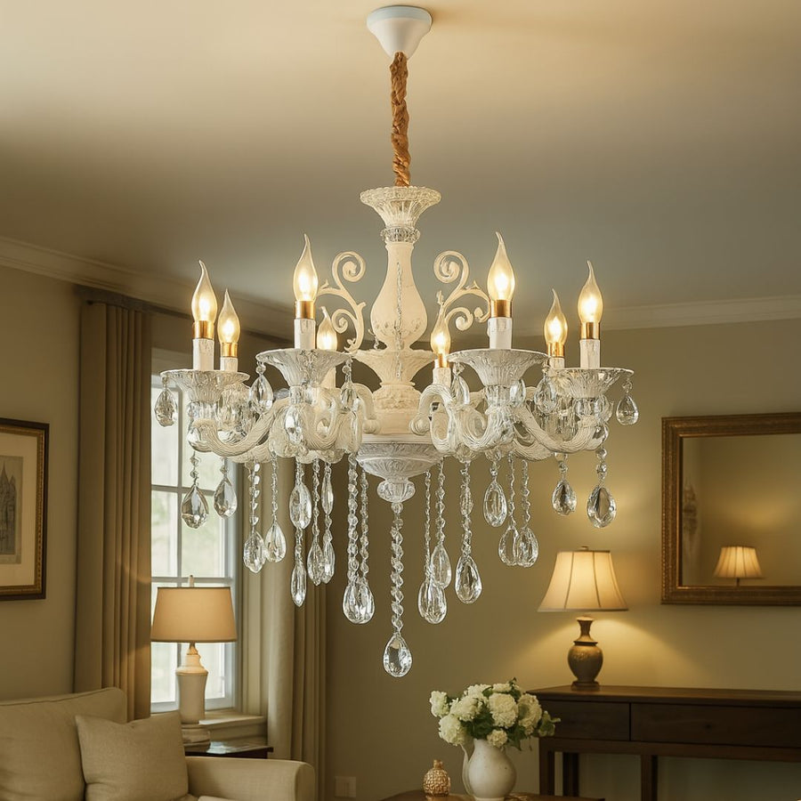 SANSSOUCI Chandelier 8xE14 Crystal and Metal – Royal Elegance, Adjustable Height, Silver White