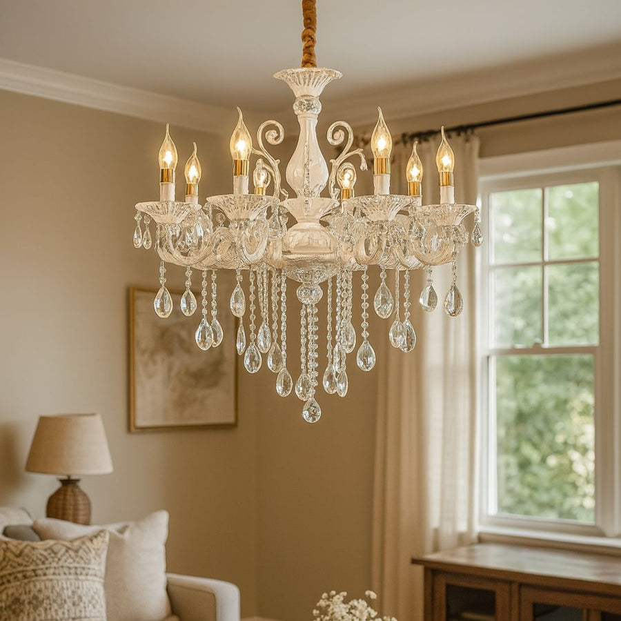 SANSSOUCI Chandelier 8xE14 Crystal and Metal – Royal Elegance, Adjustable Height, Silver White