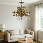 SANSSOUCI Chandelier 6xE14 Metal and Crystal Adjustable Height Antique Brass