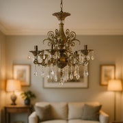 SANSSOUCI Chandelier 6xE14 Metal and Crystal Adjustable Height Antique Brass