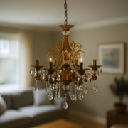 SANSSOUCI Chandelier 6xE14 Metal and Crystal Adjustable Height Antique Brass