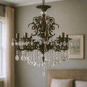 SANSSOUCI Chandelier 8xE14 Metal and Crystal Adjustable Height Antique Brass