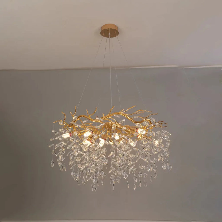 WALTZ Rhapsody Crystal Chandelier, 9x G9, Gold, 60cm, Adjustable Height