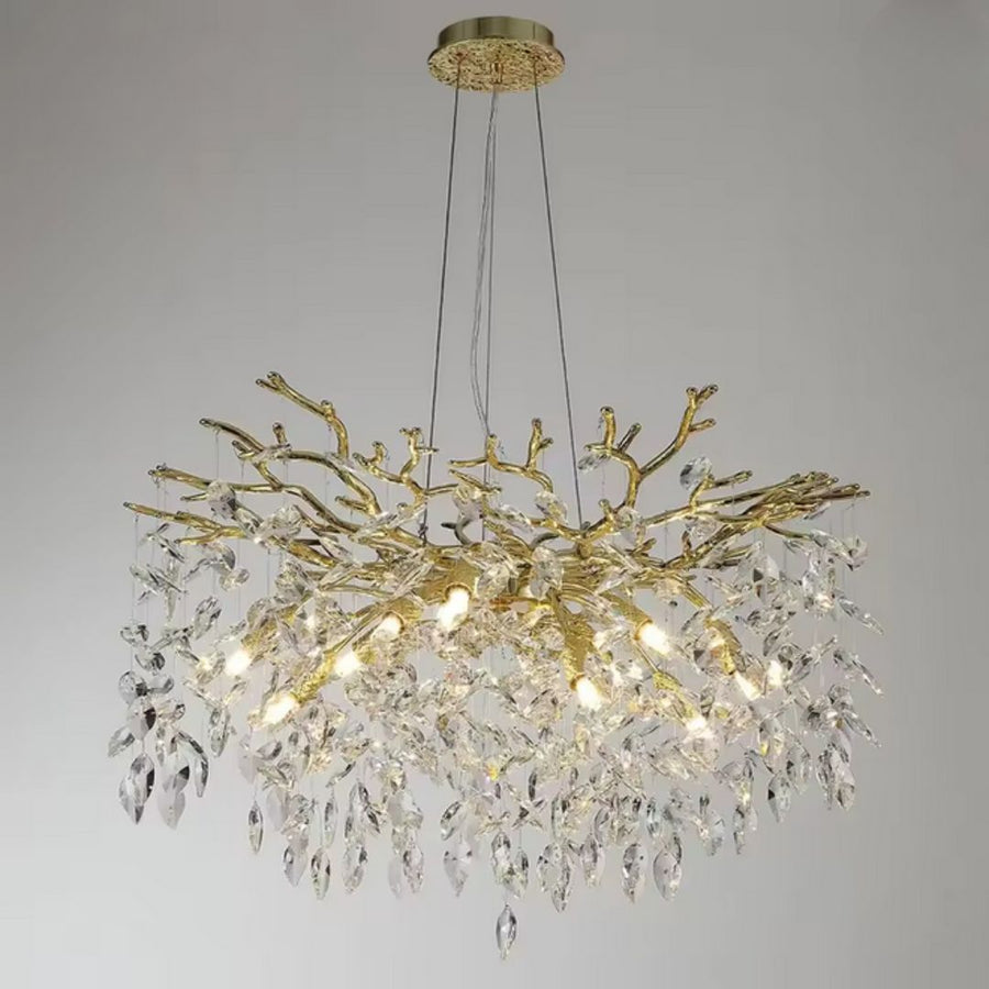 WALTZ Rhapsody Crystal Chandelier, 9x G9, Gold, 60cm, Adjustable Height