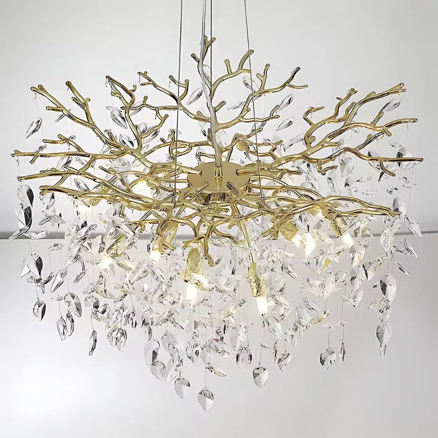 WALTZ Rhapsody Crystal Chandelier, 9x G9, Gold, 60cm, Adjustable Height