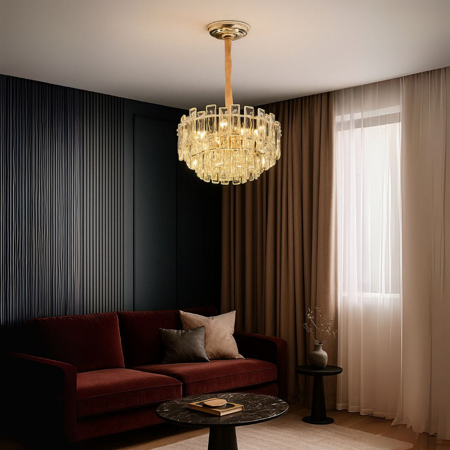 Crystal Chandelier FONTAINEBLEAU Elegance, 9x E14, Diameter 45cm, Gold, Adjustable Height
