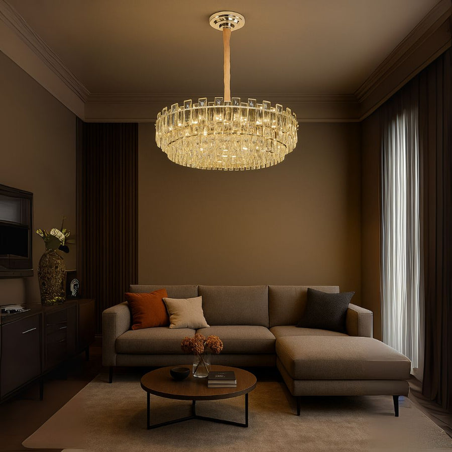 Crystal Chandelier FONTAINEBLEAU Supremo, 15x E14, Diameter 75cm, Gold, Adjustable Height