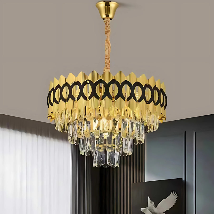 PIERREFONDS Petito Crystal Chandelier 3xE14, Diameter 30cm, Gold, Adjustable Height