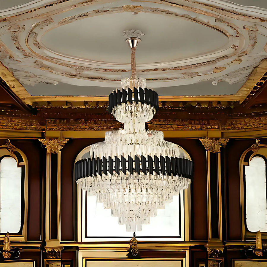 Crystal Chandelier VERSAILLES Supremo Reale E14, 80cm x 110cm, Glossy Gold and Black, Adjustable Height