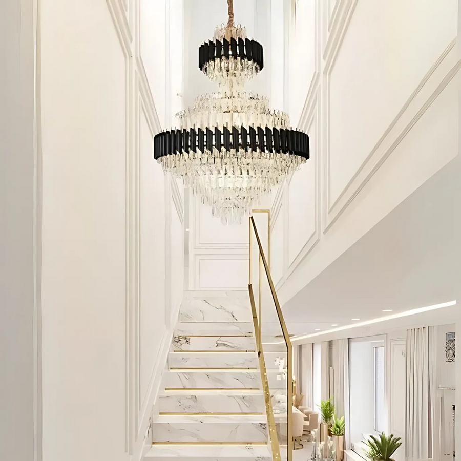 Crystal Chandelier VERSAILLES Supremo Reale E14, 80cm x 110cm, Glossy Gold and Black, Adjustable Height