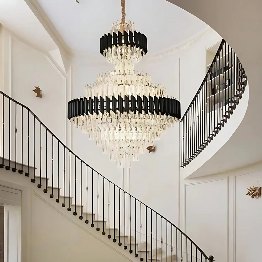 Crystal Chandelier VERSAILLES Supremo Reale E14, 80cm x 110cm, Glossy Gold and Black, Adjustable Height