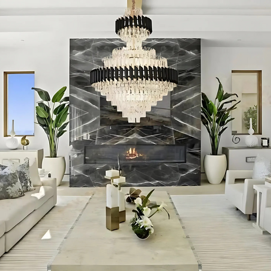 Crystal Chandelier VERSAILLES Supremo Reale E14, 80cm x 110cm, Glossy Gold and Black, Adjustable Height