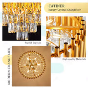 VERSAILLES Eleganza Crystal Chandelier 8x E14, Diameter 49cm, Gold, Adjustable Height