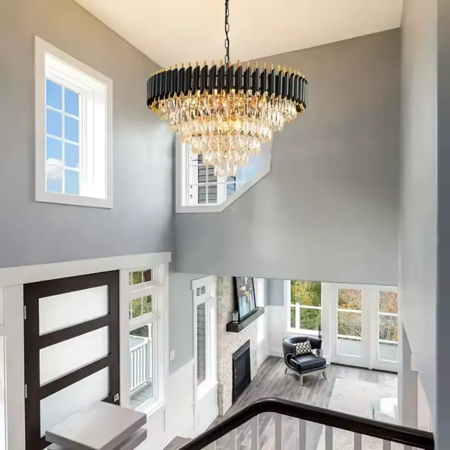 VERSAILLES Magno Crystal Chandelier 8xE27, Diameter 60cm, Glossy Gold and Black, Adjustable Height