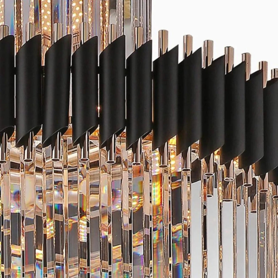 VERSAILLES Supremo Crystal Chandelier 12xE27, Diameter 80cm, Glossy Gold and Black, Adjustable Height