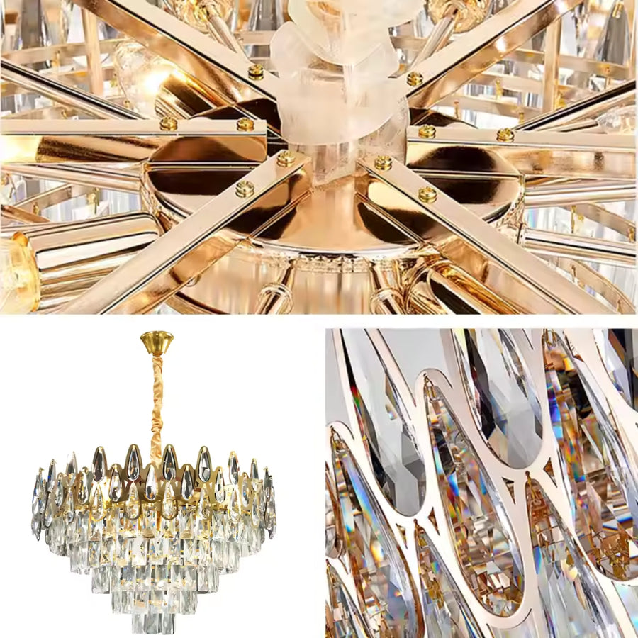 Crystal Chandelier ALHAMBRA Eleganza 8x E14, Diameter 49cm, Shiny Gold, Adjustable Height