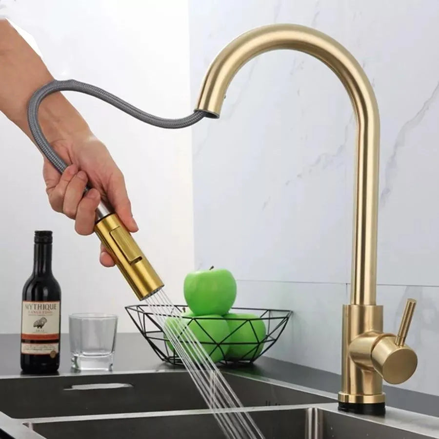 Kitchen Faucet with Pull-out Spray, Spout with Touch for On/Off, SUS304 Stainless Steel, CF/TOUCH/3