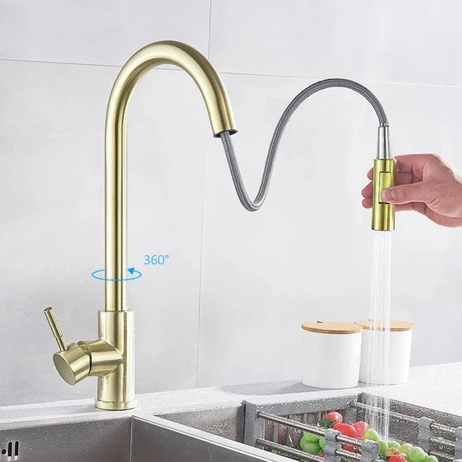 Kitchen Faucet with Pull-out Spray, Spout with Touch for On/Off, SUS304 Stainless Steel, CF/TOUCH/3